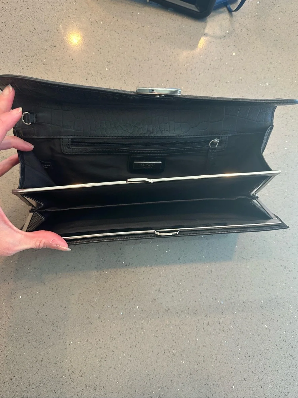 Alfani Black Leather Croc Embossed Clutch Wallet Evening Bag